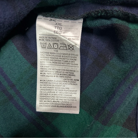 Old Navy Shirt Men’s XL Navy & Green Buffalo Check Plaid Long Sleeves - Picture 5 of 7